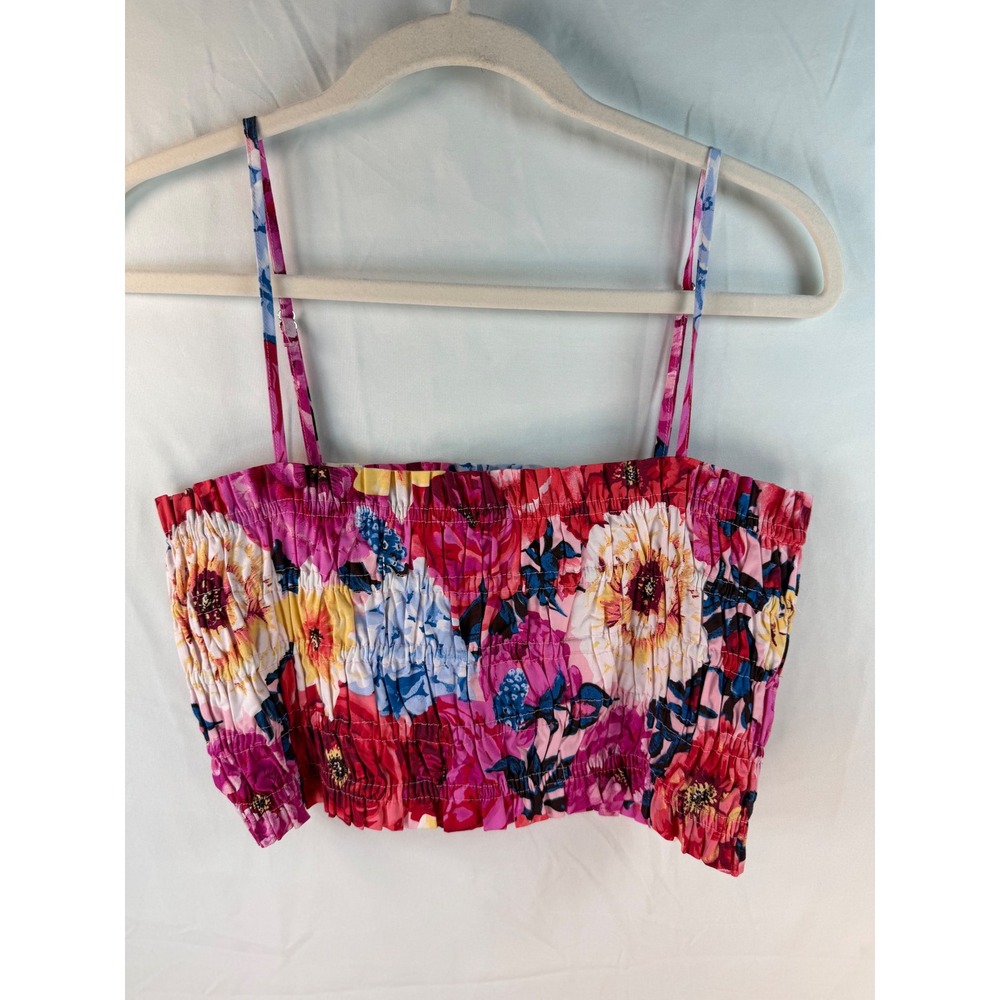 Buddy Love Tamra Pink Floral Smocked Crop Top Adjustable Straps ‎ Womens S